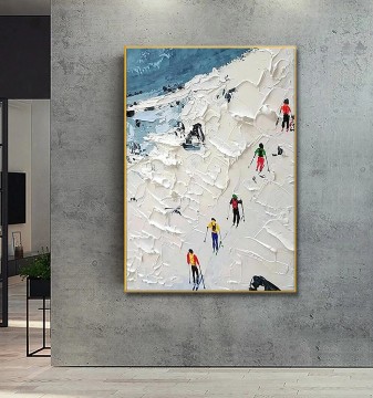 Texturizado Painting - Esquiador en Snowy Mountain sky sport por Palette Knife pared arte minimalismo textura